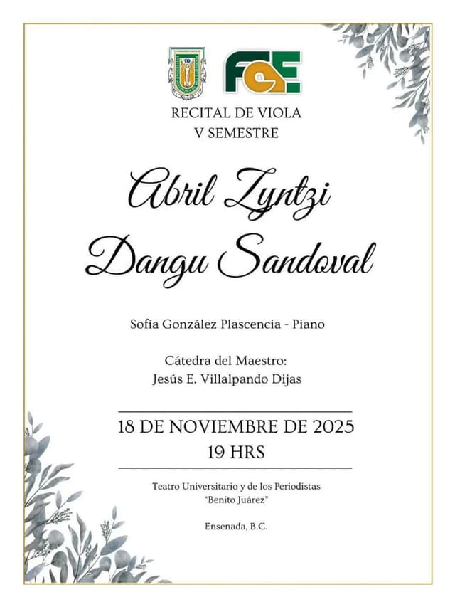 Recital de viola del 5to Semestre de la Lic. en Música de UABC Ensenada